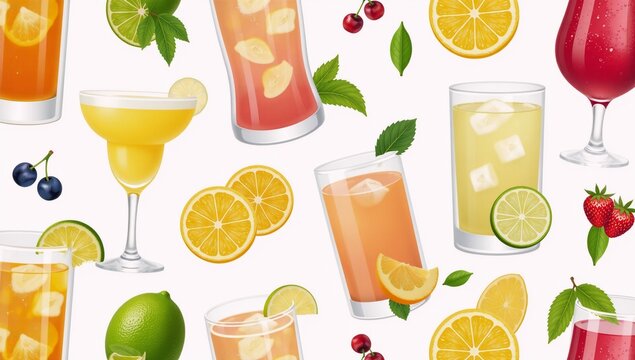 A vibrant collection of refreshing beverages for digital backgrounds in kitchen cafesrestaurants