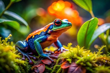 Naklejka premium Vibrant Colored Frog Panoramic Photography: Stunning Nature Images, Amphibian Wildlife, Exotic Frogs, Colorful Frog Pictures, Panoramic Views