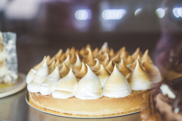 Meringue cake, A sweet cake to celebrate a birthday. celebrate The cake is beautifully layered