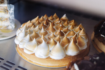 Meringue cake, A sweet cake to celebrate a birthday. celebrate The cake is beautifully layered