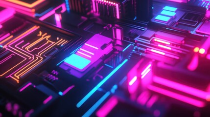 Fototapeta premium Abstract fractal design in bright neon hues futuristic and vibrant 