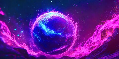 Obraz premium Large purple and blue sphere with fire coming out of it