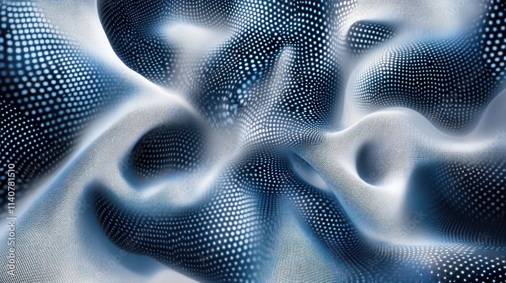 Leinwandbilder Abstract blue and white fabric texture with dotted patterns creating a wave-like appearance.