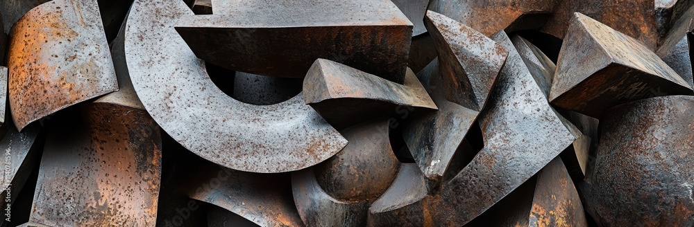 Aufkleber a close-up of abstract, rusted metal sculptures with dynamic shapes and textures.