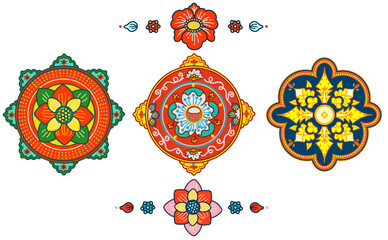 アジアン丸デザインのイラストセット