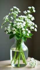 Gypsophila stems and leaves in a vase with water, plant, green, gypsophila