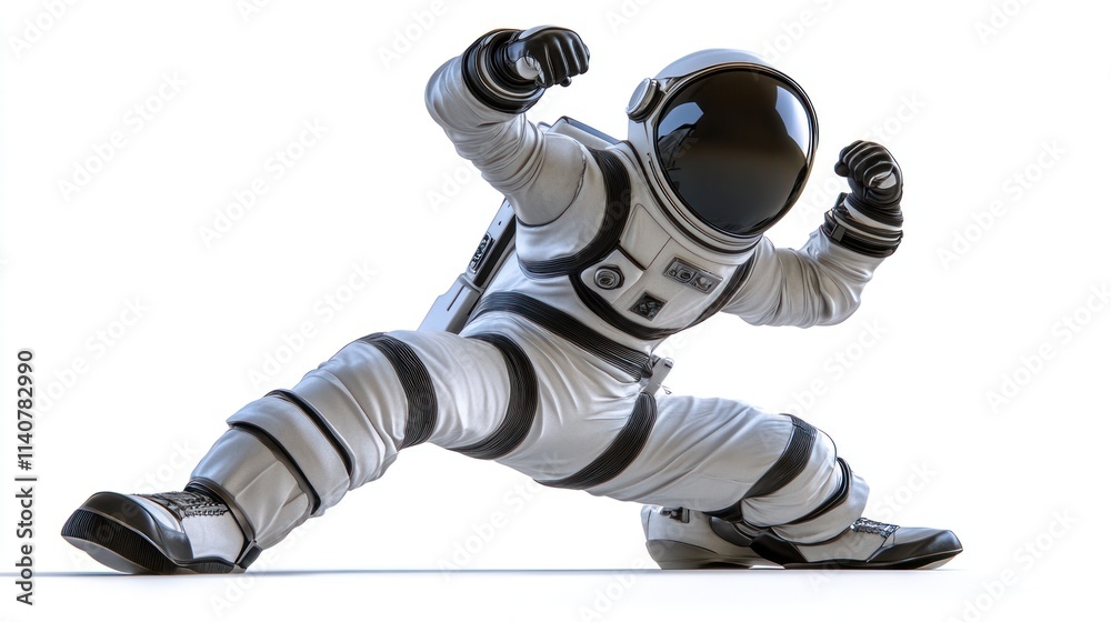 Fototapete an astronaut in a dynamic pose, suggesting action and exploration in space.
