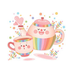 Vector Illustration of very colorful tea drinking set