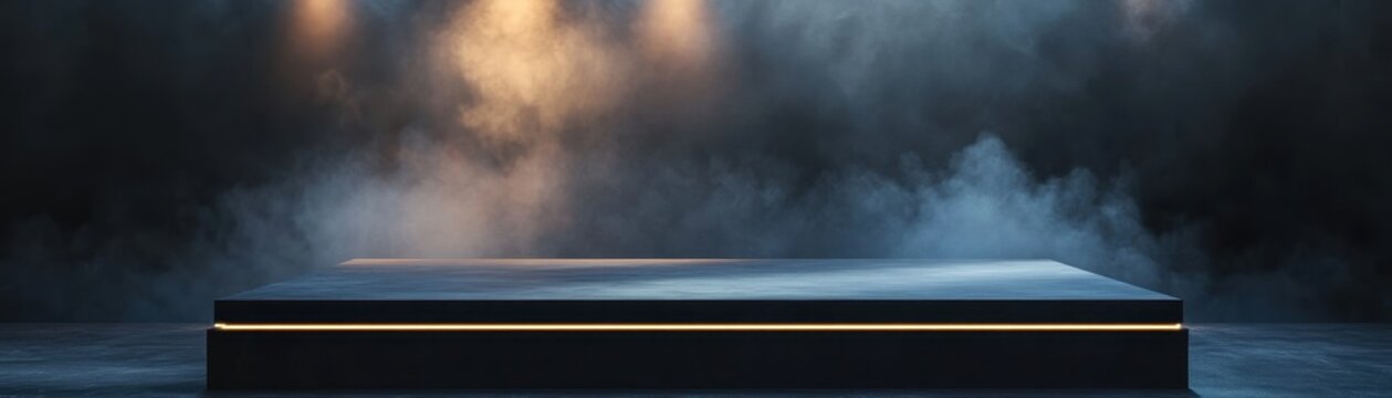 Sleek Modern Display Platform Atmospheric Lighting Smoky Background