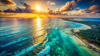 Vintage Aerial View: Turquoise Sea & Ocean Floor, Coastal Flight, Retro Photography