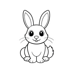 Adorable Cartoon Rabbit Outline  Black and White Vector Illustration.