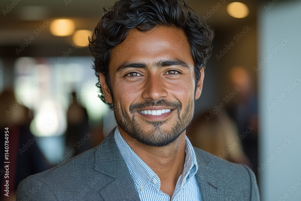 Poster smiling indian professional portrait, emphasizing technical expertise and a warm, approachable demea