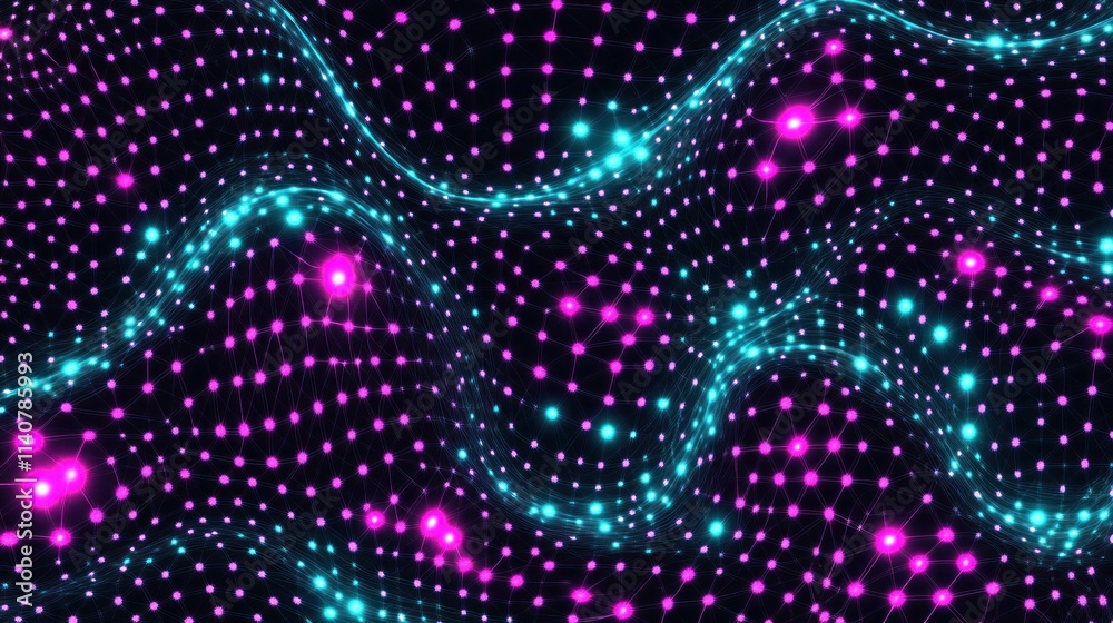 Poster Abstract digital wave pattern with vibrant colors and glowing dots.