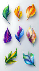 Obraz premium A vibrant collection of stylized leaves in various colors and designs.