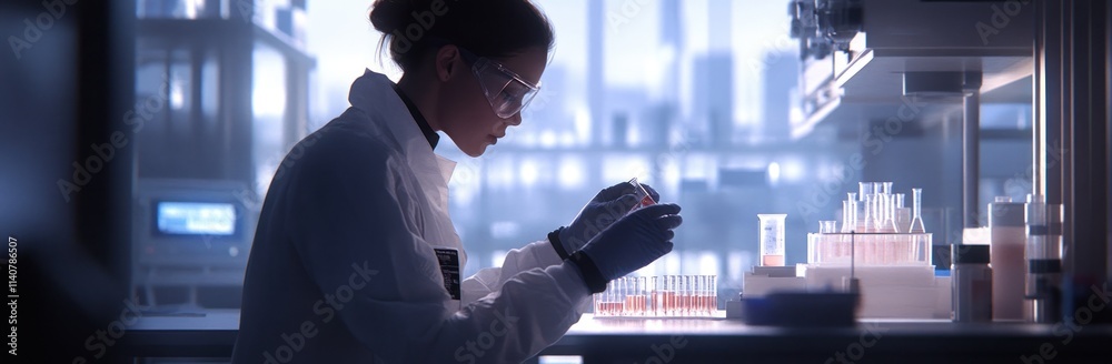 Aufkleber a scientist meticulously examines test tubes in a laboratory setting.