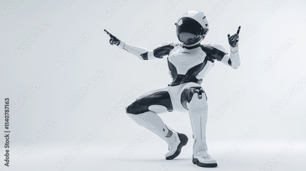 Fototapete a futuristic humanoid robot posing in a dynamic stance, showcasing advanced design and technology.