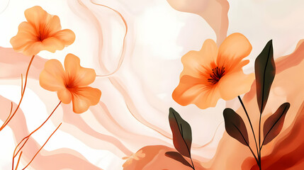 A soft, abstract illustration featuring orange flowers against a gentle, flowing background.