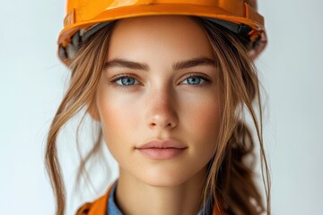 Woman engineer in professional uniform, isolated for branding and promotional visuals.