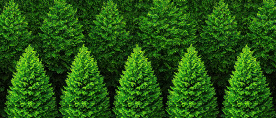 A lush array of vibrant green coniferous trees forming a beautiful natural backdrop.