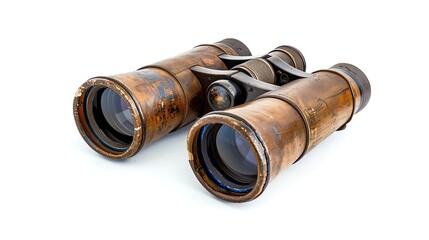 A high-quality image of vintage binoculars isolated on a white background.--ar 16:9