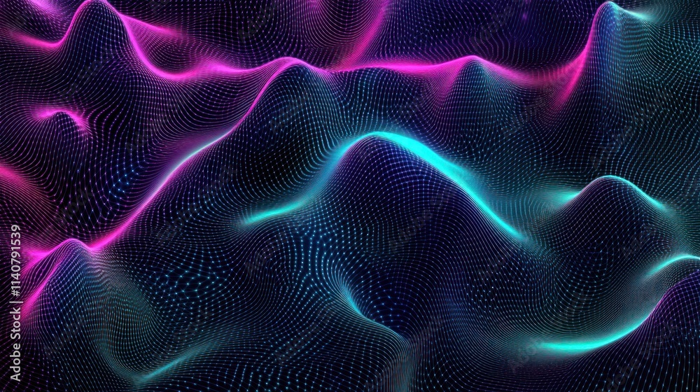 Poster abstract digital landscape with vibrant colors and flowing patterns.
