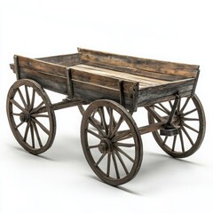 Fototapeta premium A rustic farm cart with wooden slats and a sturdy metal frame on a white background 