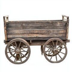 Fototapeta premium A rustic farm cart with wooden slats and a sturdy metal frame on a white background 