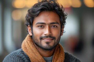Fototapeta premium Young Indian professional in engineering, smiling naturally and ready for versatile branding visuals.