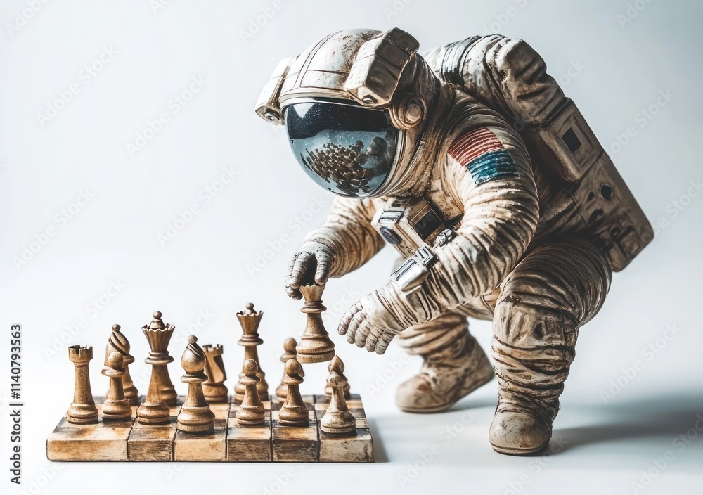 Poster An astronaut playing chess, symbolizing strategy and contemplation in space.