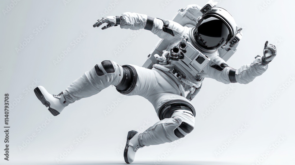 Wall mural a floating astronaut in a space suit, emphasizing weightlessness and exploration.