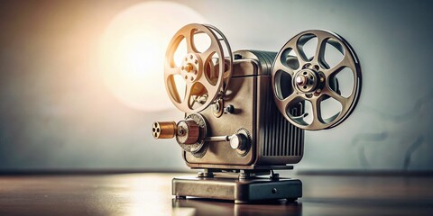 Obraz premium Vintage Film Projector Minimalist Photography - Retro Cinema, Classic Movie Projector, Old Film Reel