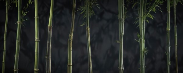 Obraz premium Tall bamboo stalks against a dark background with a subtle gradient effect, landscape, plant