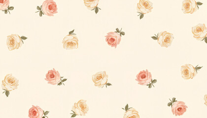 Seamless floral background with vintage roses on cream backdrop.