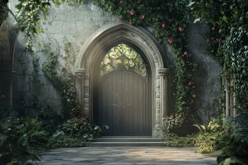 Obraz premium Enchanted Gothic Archway: A Mystical Stone Gateway.