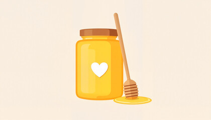 Honey jar with heart label and dipper for Valentine's Day