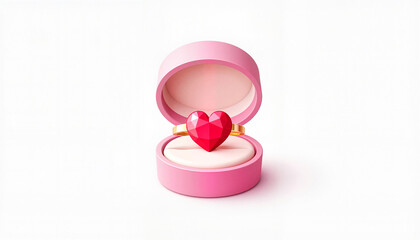 Heart-shaped ring in pink box for Valentine's Day.