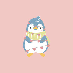 cute and lovely penguin with heart, happy valentine's day, love concept, flat vector illustration cartoon character costume design