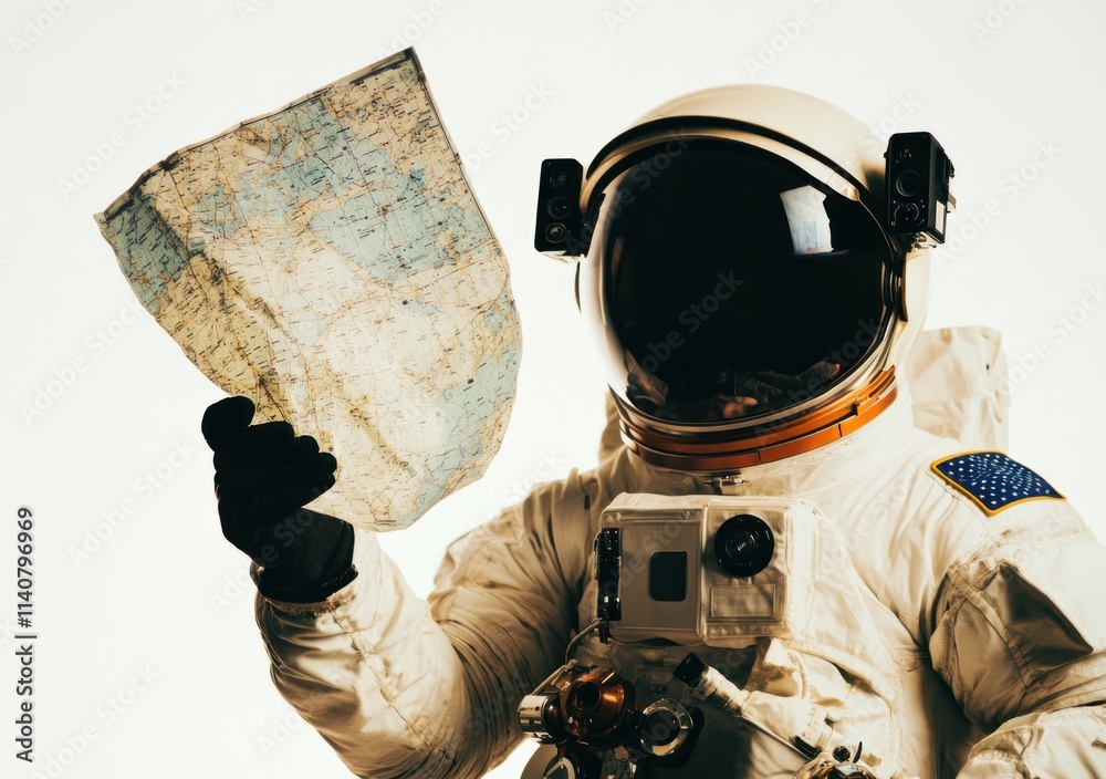 Poster an astronaut holding a map, symbolizing exploration and adventure in space.