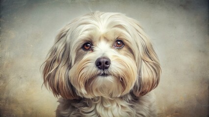 Vintage Havanese Dog Flat Design, Retro Pet Illustration, White Background,  Cute Puppy Image,  Stylish Canine Art