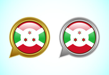 Burundi Faso flag speech bubble. Speaking flag icon in gold and silver color