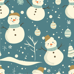 Seamless vector pattern with stylized snowmen