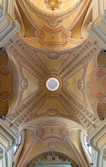 ALESSANDRIA, ITALY - SEPTEMBER 10, 2024: The ceiling and cupola in the church Chiesa di Santo Stefano 