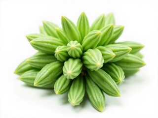 Fototapeta premium Fresh okra cluster forming a star shape on white background