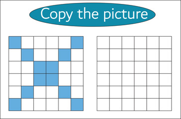 Copy the picture. Printable worksheet. Pixel art. Drawing skills training. Kids preschool activity.