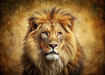 Fototapeta premium Vintage Lion Head Digital Art: Retro Wildlife Photography, Classic Animal Portrait, Nostalgic Wildlife Image