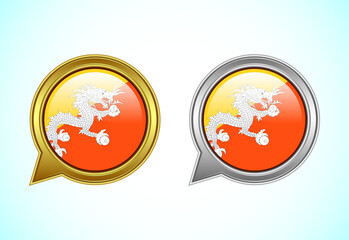 Bhutan flag speech bubble. Speaking flag icon in gold and silver color