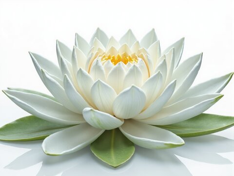White water lily blooming serenely on white background