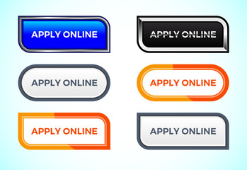 Apply online button set of different shapes and colors. Suitable for mobile app, and website UI design.