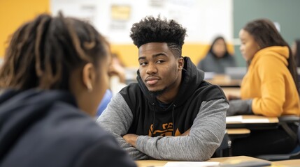A candid shot of Black college students working in pairs during a class activity, fostering teamwork and camaraderie