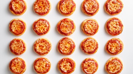 Neat Arrangement of Mini Pizzas on a White Table